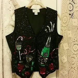 Vintage Women's Sequin Vest L Laurence Kazar